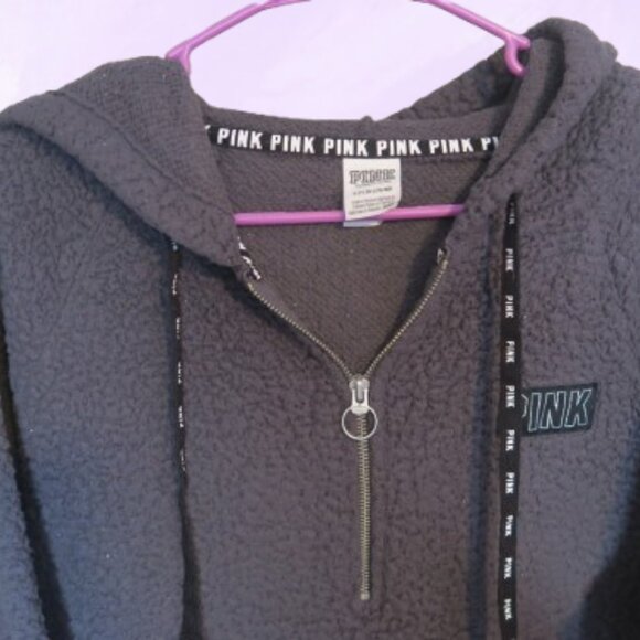 PINK Victoria's Secret fleece hoodie quarter zip sweater in gray, black silver S - Picture 11 of 11